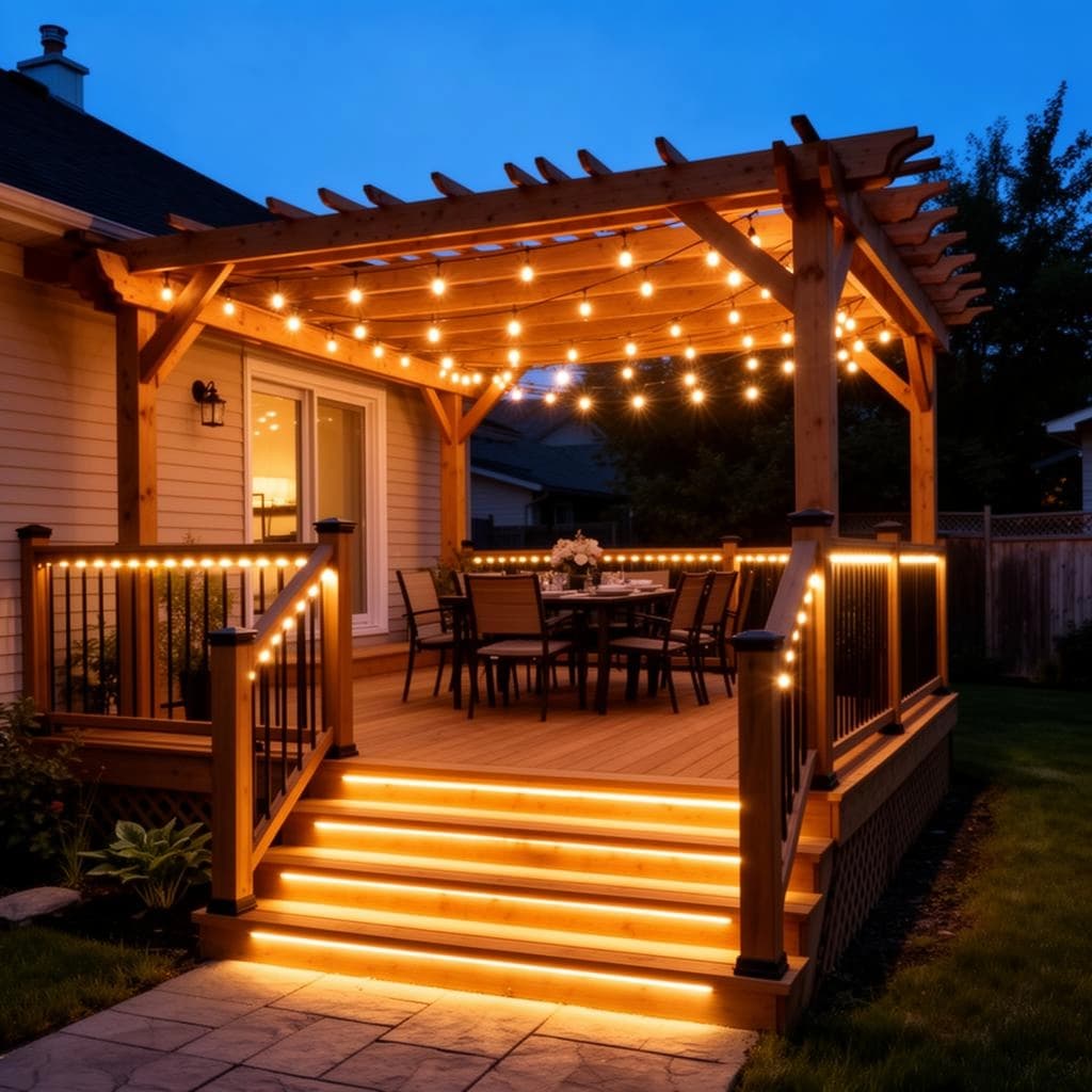Evening deck with integrated lighting